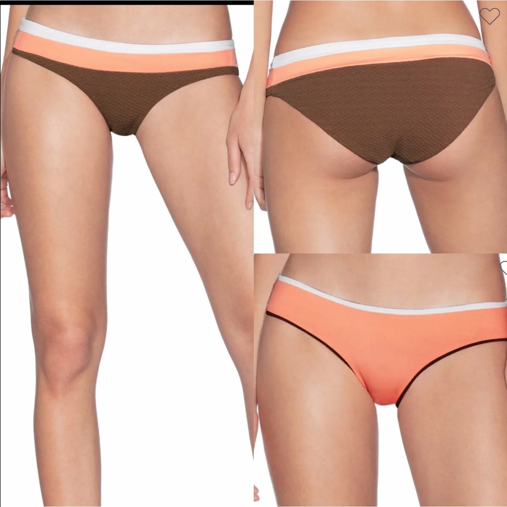 Maaji Miranda Colorblock Brown Orange Reversible Bikini Bottom Sz L